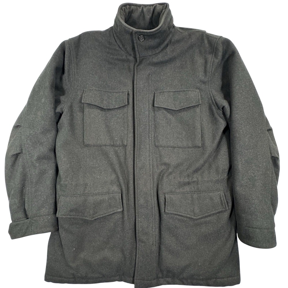 J.Crew Field Jacket Men Medium Charcoal Grey Wool Blend Quilted Utility Coat VTG